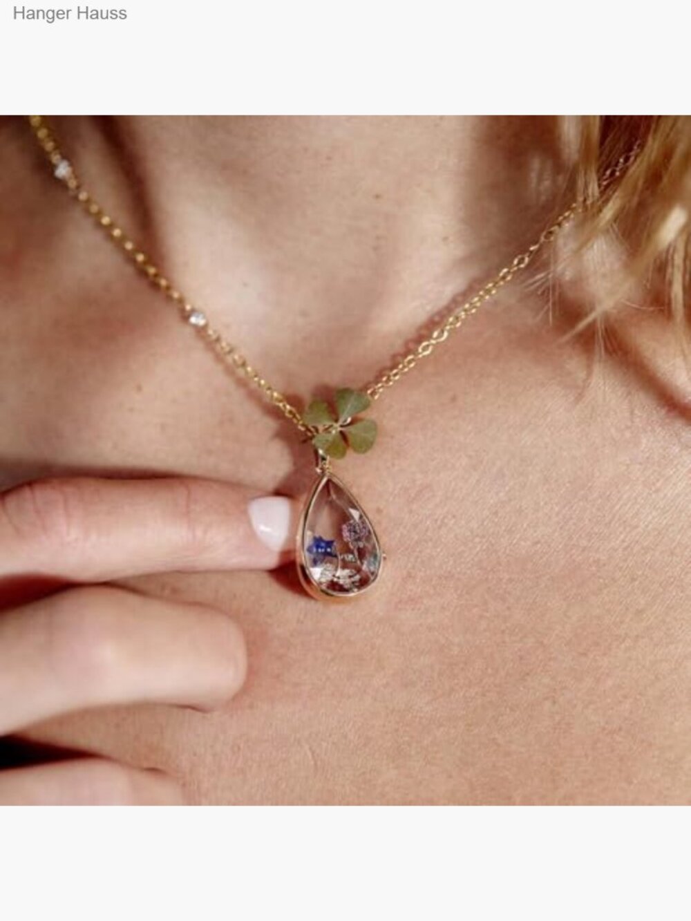 14K Gold Water Drop Locket Necklace with Floating Memory Glass Photo - Picture 5 of 6